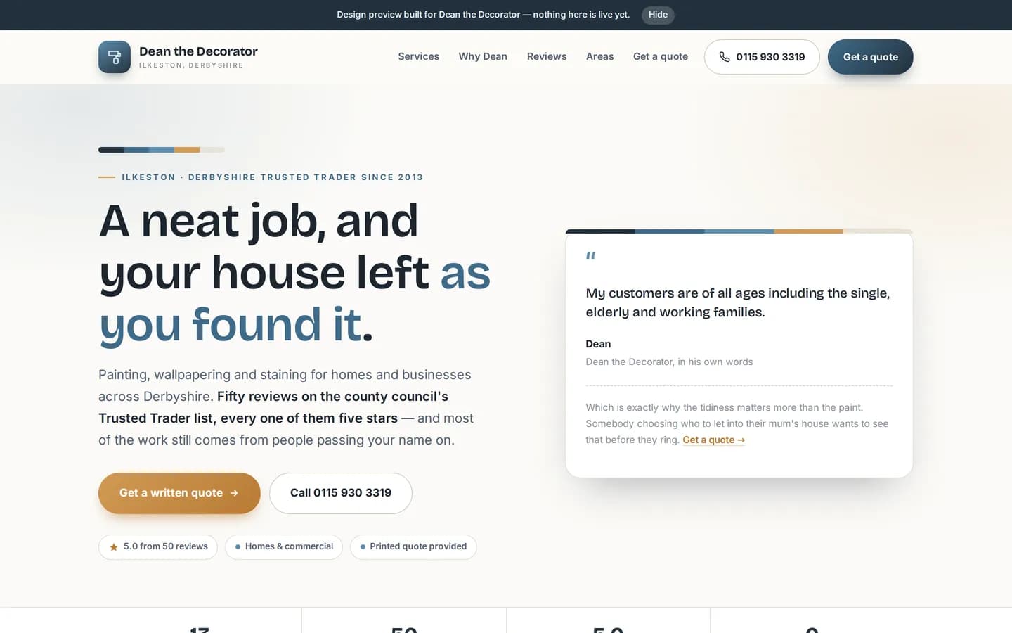 Dean the Decorator preview built around his reviews.